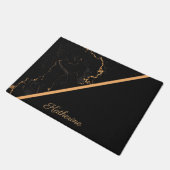 Schwarz-goldener Marmor Fußmatte (Schrägansicht)
