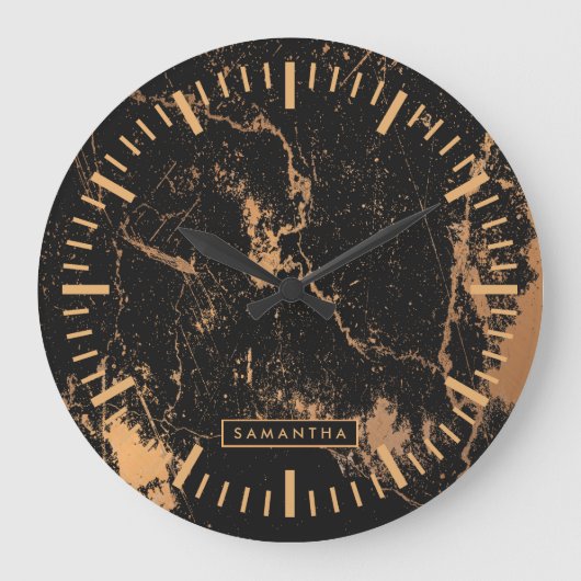 Schwarz-goldener Marmor Große Wanduhr (Vorderseite)
