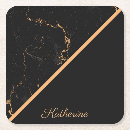 Schwarz-goldener Marmor Rechteckiger Pappuntersetzer (Vorderseite)