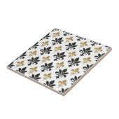 Schwarz-goldenes Fleur-de-Lis-Muster Fliese (Seite)