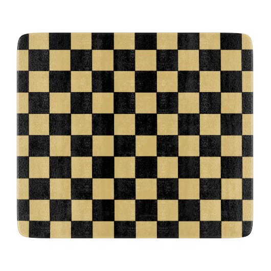 Schwarz-goldenes Schachbrettmuster  Schneidebrett (Vorderseite)