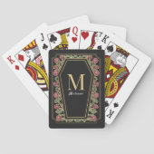 Schwarz-Gothic-Rose-Coffin-Monogramm Spielkarten (Rückseite)