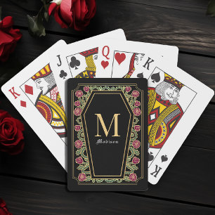 Schwarz-Gothic-Rose-Coffin-Monogramm Spielkarten