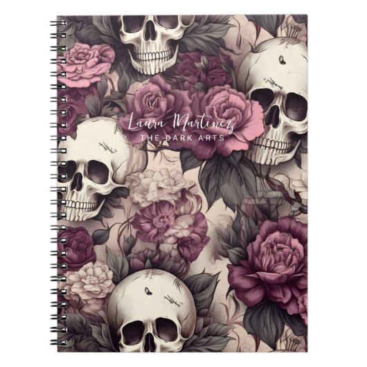Schwarz-Gothic-Skulls Rosa Botanicals Notizblock (Vorderseite)
