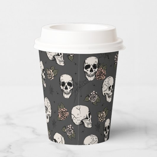 Schwarz-Gothic-Skulls und Rose Halloween Pappbecher (Rechts)