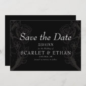 Schwarz-Gotisches Blumenherz Moderne Hochzeit Save The Date (Vorne/Hinten)