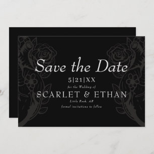 Schwarz-Gotisches Blumenherz Moderne Hochzeit Save The Date