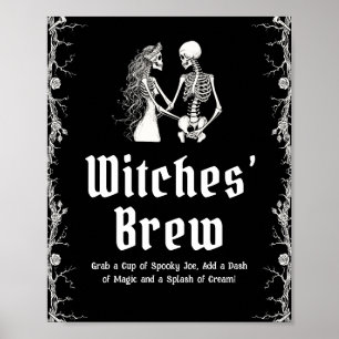 Schwarz-Gotisches Halloween Skeleton-Hexen-Zeichen Poster