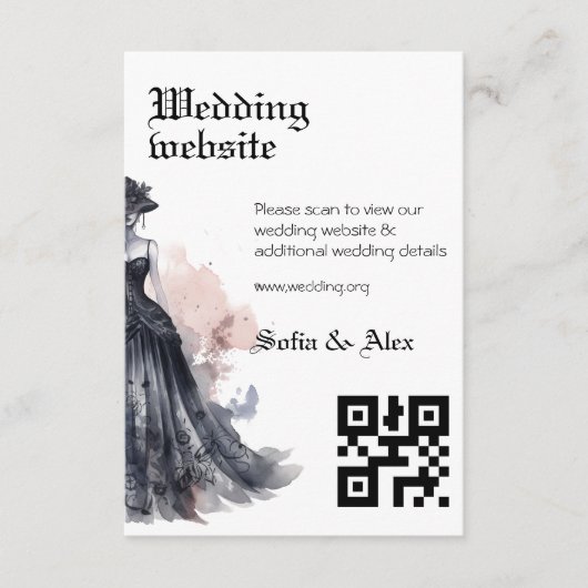 Schwarz-gotisches Kleid Hochzeitskarte Begleitkarte (Vorderseite)