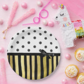 Schwarz-Gpld-Polka-Dot-Papierplatte Pappteller (Party)