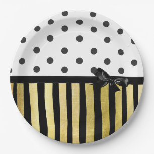 Schwarz-Gpld-Polka-Dot-Papierplatte Pappteller
