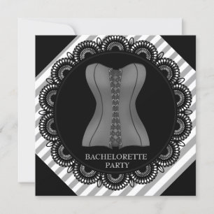 SCHWARZ-GRAD-STRIPE-CORSET-JUNGGESELINNEN-ABSCHIED EINLADUNG