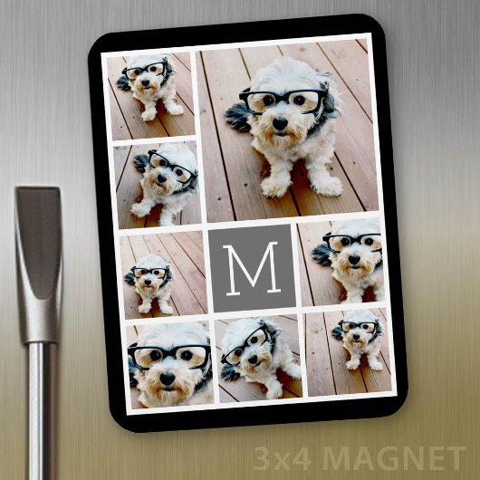 Schwarz-Grau-8-FotoCollage - mit Monogramm Magnet