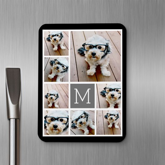 Schwarz-Grau-8-FotoCollage - mit Monogramm Magnet