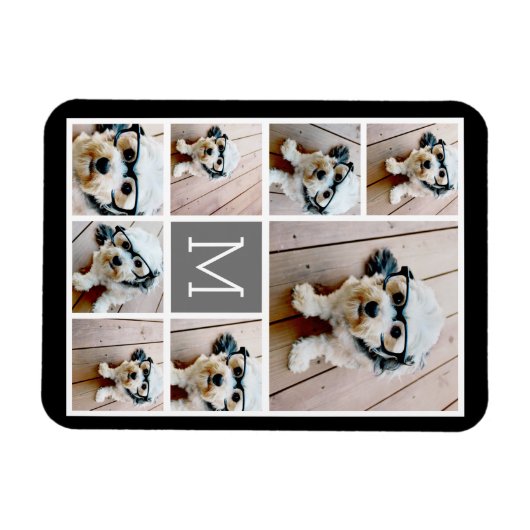 Schwarz-Grau-8-FotoCollage - mit Monogramm Magnet (Horizontal)