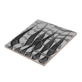 Schwarz-Grau-Abstrakte Federn Blumenmuster-Blätter Fliese