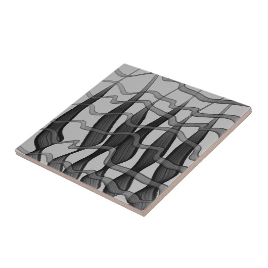 Schwarz-Grau-Abstrakte Federn Blumenmuster-Blätter Fliese (Seite)