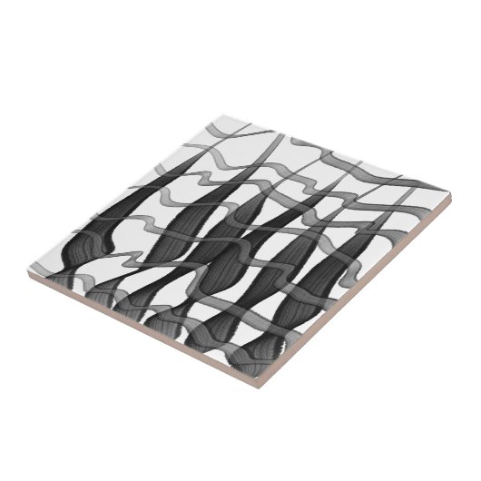 Schwarz-Grau-Abstrakte Federn Blumenmuster-Blätter Fliese (Seite)