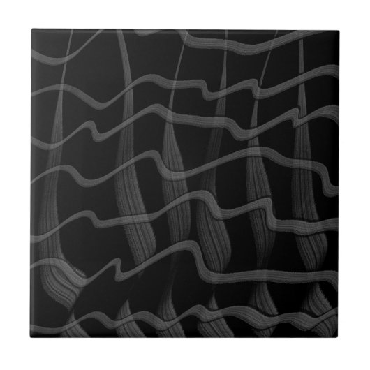 Schwarz-Grau-Abstrakte Federn Blumenmuster-Blätter Fliese (Vorderseite)