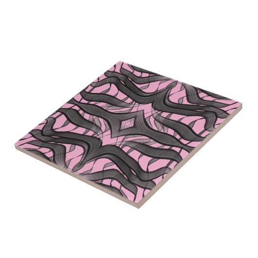 Schwarz-Grau-Abstrakte Federn Blumenmuster-Blätter Fliese (Seite)