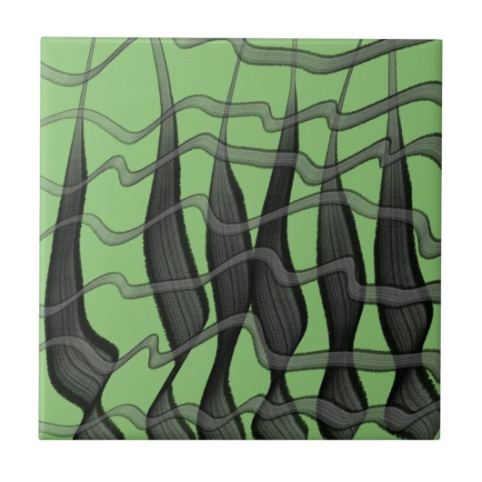 Schwarz-Grau-Abstrakte Federn Blumenmuster-Blätter Fliese (Vorderseite)