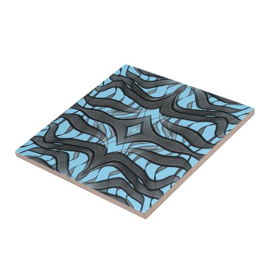 Schwarz-Grau-Abstrakte Federn Blumenmuster-Blätter Fliese (Seite)