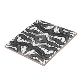 Schwarz-Grau-Abstrakte Federn Blumenmuster-Blätter Fliese