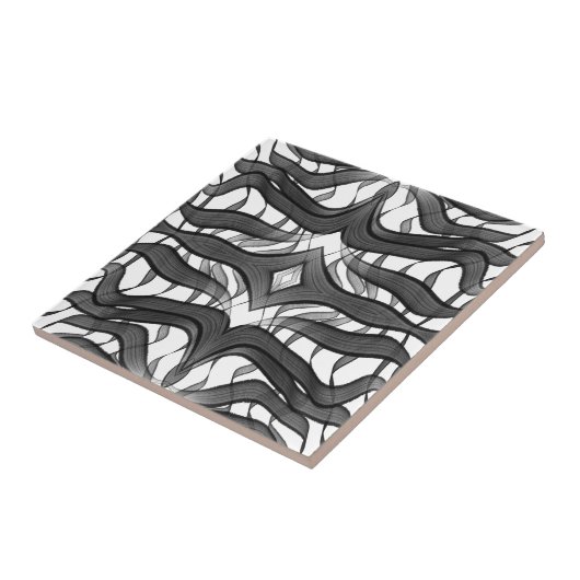 Schwarz-Grau-Abstrakte Federn Blumenmuster-Blätter Fliese (Seite)