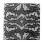 Schwarz-Grau-Abstrakte Federn Blumenmuster-Blätter Fliese (Vorderseite)
