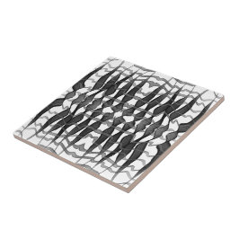 Schwarz-Grau-Abstrakte Federn Blumenmuster-Blätter Fliese