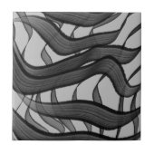 Schwarz-Grau-Abstrakte Federn Blumenmuster-Blätter Fliese (Vorderseite)