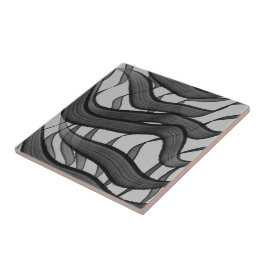 Schwarz-Grau-Abstrakte Federn Blumenmuster-Blätter Fliese