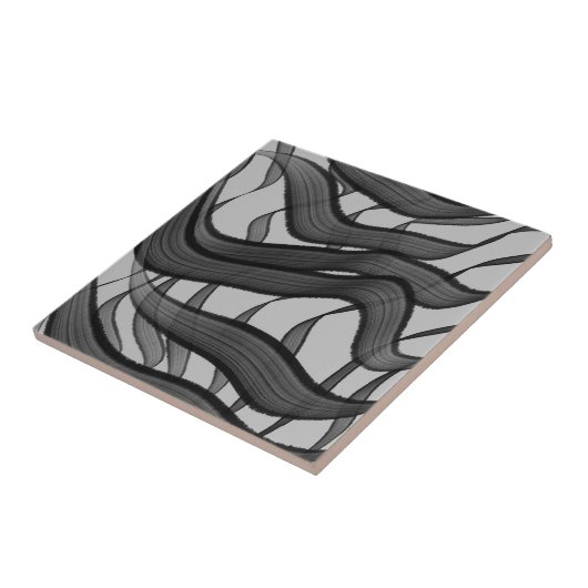 Schwarz-Grau-Abstrakte Federn Blumenmuster-Blätter Fliese (Seite)