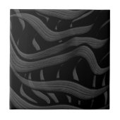 Schwarz-Grau-Abstrakte Federn Blumenmuster-Blätter Fliese (Vorderseite)