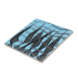 Schwarz-Grau-Abstrakte Federn Blumenmuster-Blätter Fliese