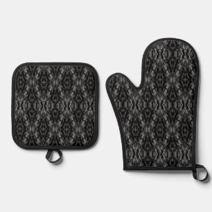 Schwarz-Grau-abstrakte Geometrie Ofenhandschuh & Topflappen-Set