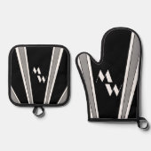 Schwarz-Grau-Art-Deco-Design Mit Monogramm Ofenhandschuh & Topflappen-Set (Vorderseite)