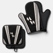 Schwarz-Grau-Art-Deco-Design Mit Monogramm Ofenhandschuh & Topflappen-Set (Vorderseite/Rückseite)
