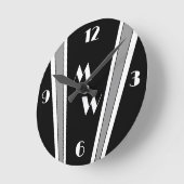 Schwarz-Grau-Art-Deco-Design Mit Monogramm Runde Wanduhr (Winkel)