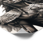 Schwarz-Grau-Aztekenkrieger im weißen Hintergrund Poster (Ecke)