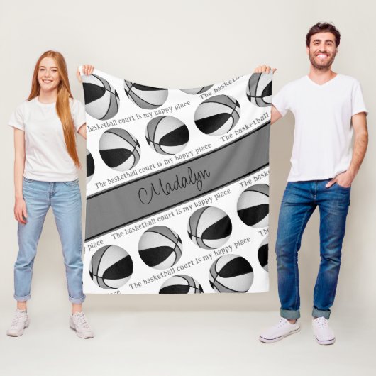 Schwarz-Grau-Basketball-Mädchen mein glücklicher P Fleecedecke (Beispiel)