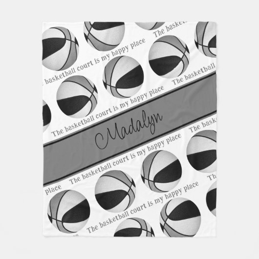 Schwarz-Grau-Basketball-Mädchen mein glücklicher P Fleecedecke (Vorderseite)