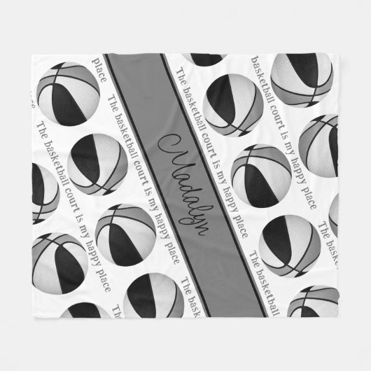 Schwarz-Grau-Basketball-Mädchen mein glücklicher P Fleecedecke (Vorderseite (Horizontal))