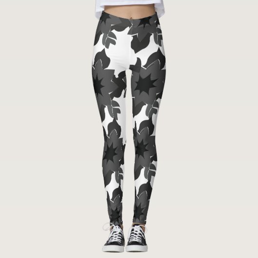 Schwarz-Grau-Blume Leggings (Vorderseite)
