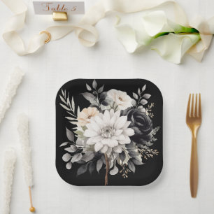 Schwarz-Grau-Blume Pappteller