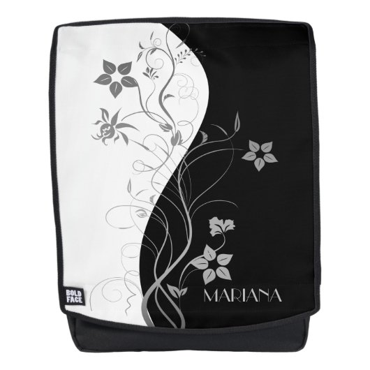 Schwarz-Grau-Blume Rucksack (Vorderseite)