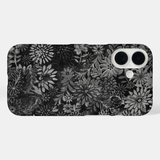 Schwarz-Grau-Blumendesign Case-Mate iPhone Hülle (Rückseite (Horizontal))