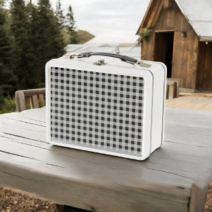 Schwarz Grau Büffel Karo Schul- und Arbeitsmateria Metall Brotdose