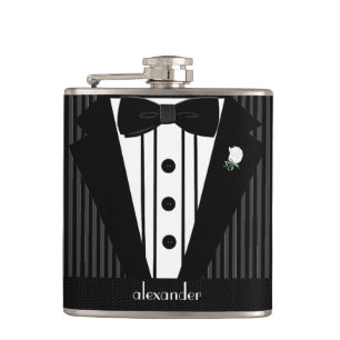 Schwarz-Grau-Button-Streifen Tuxedo-Hochzeit Flachmann