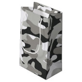 Schwarz-Grau-Camouflage-Design Kleine Geschenktüte (Rückseite Schrägansicht)